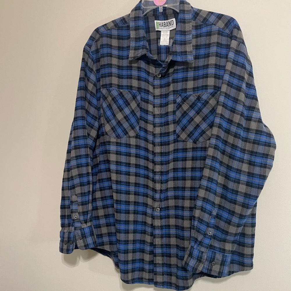 Haband Men's Casual Blue and Black Plaid Shirt~ Size XL~‎ Quantity and Comfort